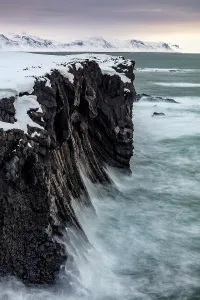 Icelandic Coastline Scenery Prints: Cliffs being pounded by waves, Arnastapi, Snaefellsnes Peninsula, Iceland