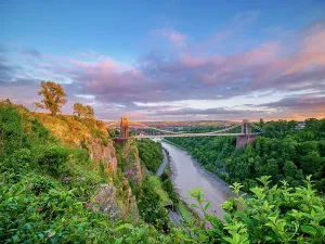Bristol Cityscape Photography Prints: Clifton Suspension Bridge at sunset, Bristol, England, United Kingdom
