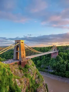 UK Suspension Bridges Prints: Clifton Suspension Bridge at sunset, Bristol, England, United Kingdom