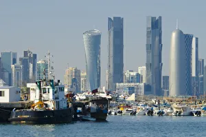 Qatar, Doha, Modern Skyline from Dhow Harbour Qatar, Doha, Modern Skyline from Dhow Harbour