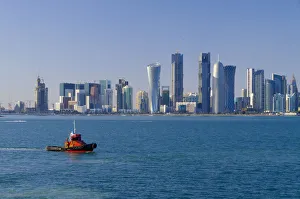 Qatar, Doha, modern skyline including Al Bidda Tower, Palm Towers, Burj Qatar Qatar, Doha, modern skyline including Al Bidda Tower, Palm Towers, Burj Qatar