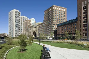 Rose Kennedy Greenway & Rowes Wharf, Boston Harbor, Boston, Massachusetts, USA Rose Kennedy Greenway & Rowes Wharf, Boston Harbor, Boston, Massachusetts, USA