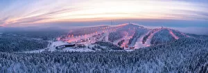 Finland Collection: Ruka ski resort during the cold arctic sunset, Kuusamo, Northern Ostrobothnia, Lapland, Finland