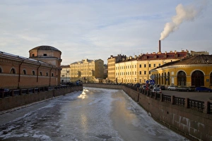 Russia, St. Petersburg; Across the frozen Moyka canal, one of the many canals which cross the city Russia, St. Petersburg; Across the frozen Moyka canal, one of the many canals which cross the city