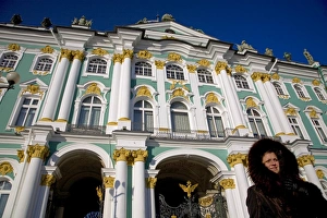 Russia, St. Petersburg; People standing in front of the State Hermitage Museum Russia, St. Petersburg; People standing in front of the State Hermitage Museum