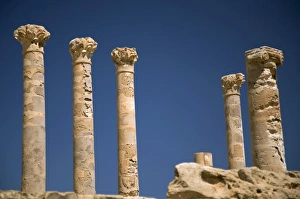 Sabratha, Libya; Columns Remains from at the Ancient Roman City of Sabratha lying just Sabratha, Libya; Columns Remains from at the Ancient Roman City of Sabratha lying just