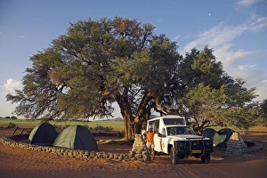A safari guide stands in front of his Land Cruiser A safari guide stands in front of his Land Cruiser