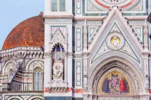 Images Dated 18th July 2018: Saint Mary of the Flower Cathedral facade and Brunelleschis dome, Florence, Tuscany