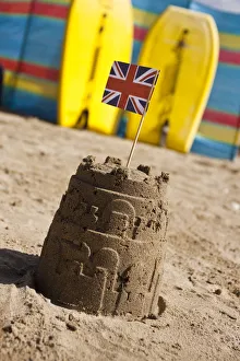 Sand castle on Polzeath beach, Cornwall, England Sand castle on Polzeath beach, Cornwall, England
