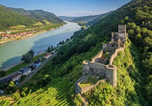 Austria Collection: Scenic aerial view of Hinterhaus castle and Danube river, Spitz, Lower Austria, Austria