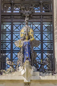 United Kingdom Famous Statues Prints: Selfridges Clock, Queen of Time statue, London, England, Uk