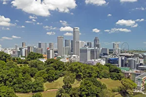 Singapore, Elevated view over Fort Canning Park and the modern City Skyline Singapore, Elevated view over Fort Canning Park and the modern City Skyline