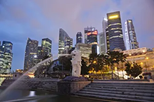 Singapore, Merlion Statue and City Skyline Singapore, Merlion Statue and City Skyline