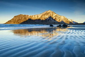 Images Dated 10th February 2017: Skagsanden Beach Reflections, Lofoten Islands, Norway