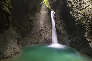 Slovenia, Goriska Region, Dreznica. Slap Kozjak is one of the most picturesque waterfalls Slovenia, Goriska Region, Dreznica. Slap Kozjak is one of the most picturesque waterfalls