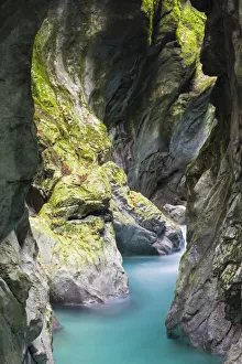 Slovenia, Goriska Region, Tolmin. Tolmin Gorge on the Tolminka River marks the southern Slovenia, Goriska Region, Tolmin. Tolmin Gorge on the Tolminka River marks the southern