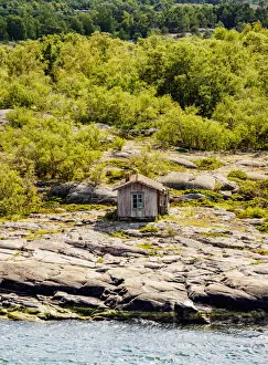 Aland Islands Finland Prints: Small cabin on the coast, elevated view, Aland Islands, Finland