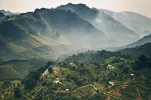 Small village in a mountain valley of Uganda, Bwindi Impenetrable Forest Small village in a mountain valley of Uganda, Bwindi Impenetrable Forest