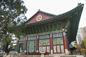 South Korea, Seoul, Jogyesa Temple, Daeungjeon or Hall of the Great Hero with Panels South Korea, Seoul, Jogyesa Temple, Daeungjeon or Hall of the Great Hero with Panels