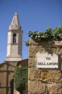 Street Sign & Church, Pienza, Tuscany, Italy Street Sign & Church, Pienza, Tuscany, Italy