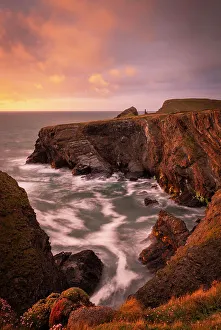 English Coastline Prints: Sunset over the dramatic cliffs of North Cornwall, England. Spring (May) 2021