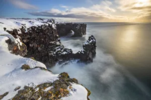 Icelandic Coastline Prints: Sunset at Svortuloft cliffs, Hellisandur, Snaefellsnes peninsula, Iceland