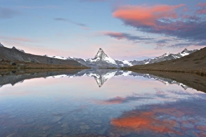 Switzerland, Valais, Matterhorn, Beautiful Morning Light and reflection at Stellisee Lake Switzerland, Valais, Matterhorn, Beautiful Morning Light and reflection at Stellisee Lake