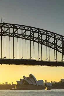 Sydney Harbour Bridge and Sydney Opera House at sunrise, Sydney, New South Wales Sydney Harbour Bridge and Sydney Opera House at sunrise, Sydney, New South Wales