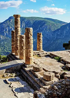 Archaeological Sites In Greece Prints: The Temple of Apollo, elevated view, Delphi, Phocis, Greece