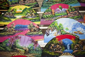 Thailand, Chiang Mai, Borsang Handicraft Village, Colourful Souvenir Fans Thailand, Chiang Mai, Borsang Handicraft Village, Colourful Souvenir Fans