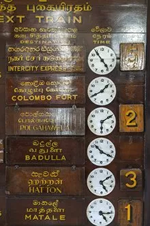Images Dated 23rd January 2016: Train timetable, Kandy tain station, Sri Lanka