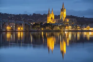 Prints of Truro Cathedral reflected in Truro River at dusk, Truro, Cornwall, England Truro Prints: Truro Cathedral Print: Dusk Reflection on Truro River