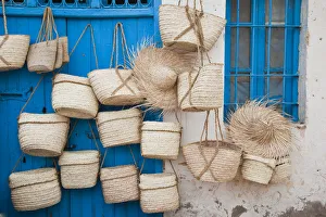 Tunisia, Jerba Island, Midoun, souvenir baskets Tunisia, Jerba Island, Midoun, souvenir baskets
