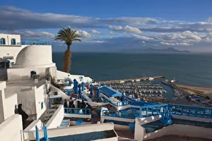 Tunisia, Sidi Bou Said, view towards Cafe Sidi Chabaane Tunisia, Sidi Bou Said, view towards Cafe Sidi Chabaane