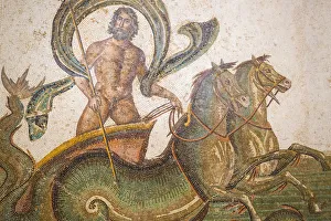 Tunisia, Sousse, Archaeological museum, Mosaic depicting neptune , God of Sea stands Tunisia, Sousse, Archaeological museum, Mosaic depicting neptune , God of Sea stands