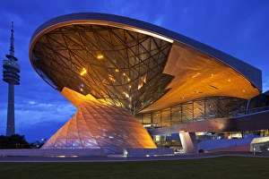Twilight view of the main entrance to BMW Welt (BMW World), a multi-functional customer experience Twilight view of the main entrance to BMW Welt (BMW World), a multi-functional customer experience