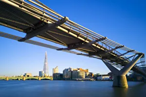 UK, England, London, Millennium Bridge, London Bridge over the River Thames and The Shard UK, England, London, Millennium Bridge, London Bridge over the River Thames and The Shard