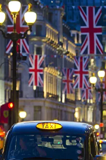 UK, England, London, Regent Street, Taxis and Union Jack Flags UK, England, London, Regent Street, Taxis and Union Jack Flags