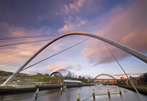UK, England, Tyne and Wear, Gateshead, The Millennium Bridge and The Sage beside the UK, England, Tyne and Wear, Gateshead, The Millennium Bridge and The Sage beside the