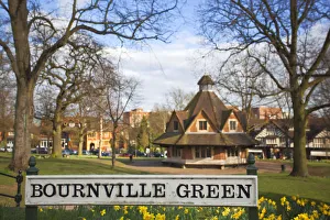 Prints of UK, England, West Midlands, Birmingham, Bournville Birmingham Prints: Bournville Village Green Daffodils Print, Birmingham UK