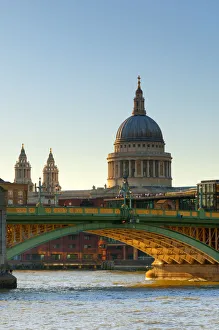 UK, London, St. Pauls Cathedral and Canon Street Railway Bridge across River UK, London, St. Pauls Cathedral and Canon Street Railway Bridge across River