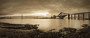 Prints of UK, Scotland, Edinburgh, Firth of Forth, The Forth Road and Rail Bridges Bridge Prints: The Forth Road and Rail Bridges Print