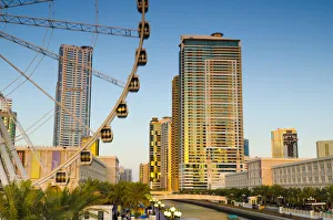 United Arab Emirates, Sharjah, Al Qasba Area, Eye of the Emirates wheel beside Qanat United Arab Emirates, Sharjah, Al Qasba Area, Eye of the Emirates wheel beside Qanat