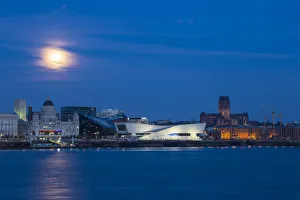 River Mersey Prints: Super Moon Print Over Liverpool Skyline