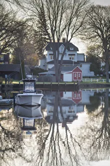 USA, Connecticut, Essex, town harbor, dawn USA, Connecticut, Essex, town harbor, dawn