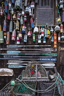 USA, Massachusetts, Cape Ann, Lanesville, small house covered in lobster traps USA, Massachusetts, Cape Ann, Lanesville, small house covered in lobster traps