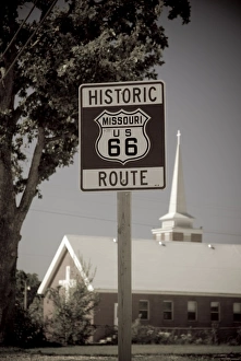 USA, Missouri, Route 66, Buckhorn, Historic Route 66 sign USA, Missouri, Route 66, Buckhorn, Historic Route 66 sign