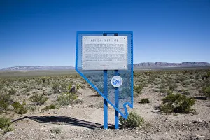USA, Nevada, Great Basin, Mercury, Nevada Test Site sign, site of mid-twentieth century USA, Nevada, Great Basin, Mercury, Nevada Test Site sign, site of mid-twentieth century