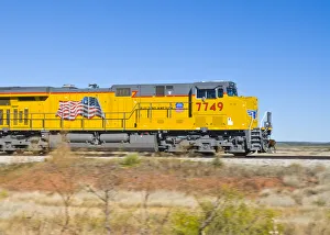 USA, New Mexico, Route 66, near Newkirk, Union Pacific locomotive USA, New Mexico, Route 66, near Newkirk, Union Pacific locomotive