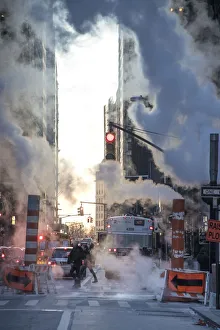 Fulton Street Print, Lower Manhattan Steaming Manholes